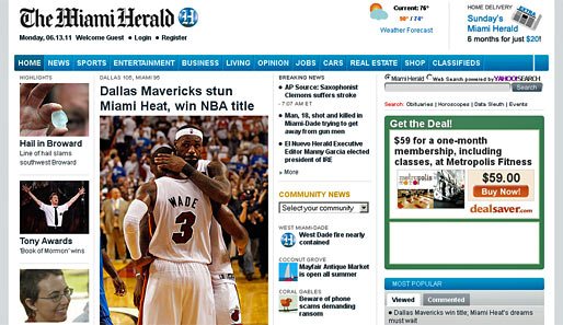Die Hofzeitung der Heat, der "Miami Herald", bildet das enttäuschte Duo LeBron James/Dwyane Wade ab