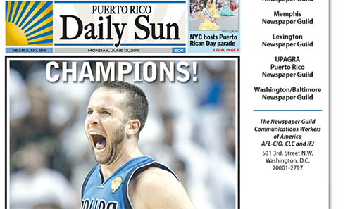 Point Guard J.J. Barea kommt bekanntlich aus Puerto Rico - deswegen spendiert ihm die "Daily Sun" auch ihre Titelseite