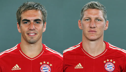 Hier die Passfotos der beiden FCB-Kapitäne: Philipp Lahm (l.) grinst zuversichtlich, Bastian Schweinsteiger macht den "Ice-Man"