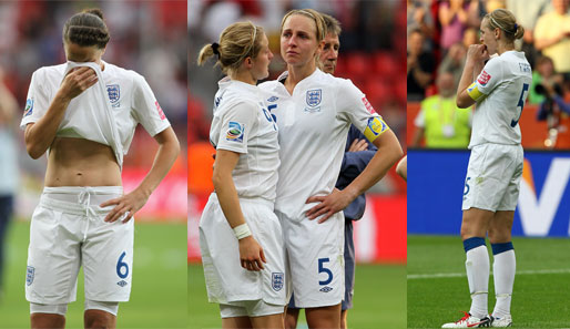 England - Frankreich 4:5 n.E.: Drei Bilder, die alle die Geschichte des ersten WM-Viertelfinals erzählen. Nach einem echten Krimi gab es mal wieder nur weinende Löwinnen