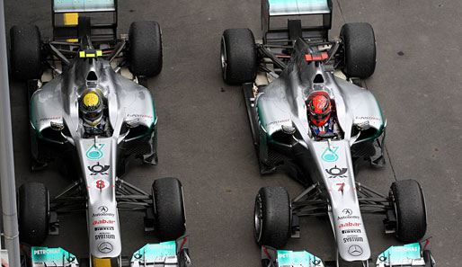 Die Ergebnisse der beiden Mercedes entsprachen beinahe ihren Startnummern: Nico Rosberg (l.) wurde Siebter, Michael Schumacher kam auf Platz acht