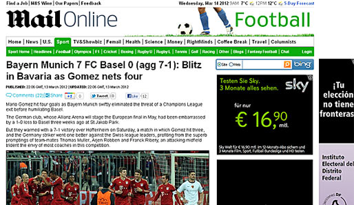 Daily Mail - England ("Blitz in Bayern, da Gomez viermal netzt")