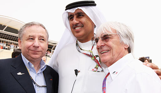 Hier die Elite der Schönredner: FIA-Präsident Jean Todt, Veranstalter Zayed Rashed Al Zayani und F-1-Boss Bernie Ecclestone (v.l.)