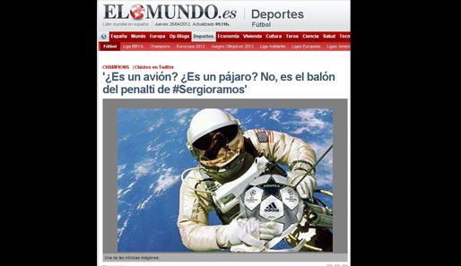Nichts als Hohn und Spott hat "El Mundo" für Sergio Ramos übrig. "Ist es ein Flugzeug? Ist es ein Vogel? Nein, es ist der Ball, den Sergio Ramos verschossen hat"
