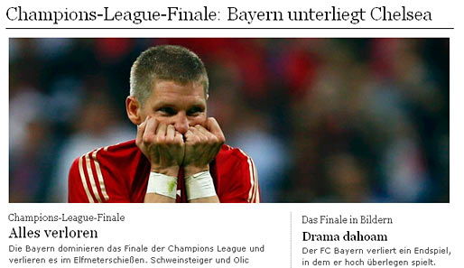 Kurzzusammenfassung der Bayern-Saison durch die "FAZ": "Alles verloren" und dazu die passende Bildergalerie des "Drama dahoam"