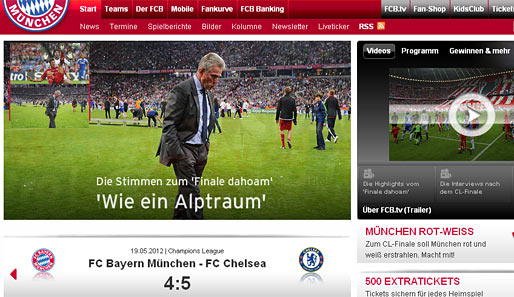Die große Enttäuschung des FC Bayern schlug sich auch auf der vereinseigenen Website nieder
