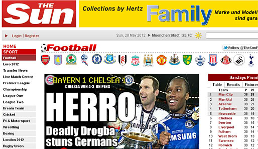 Auch für "The Sun" ist Didier Drogba der Mann des Spiels: "Tödlicher Drogba betäubt die Deutschen"