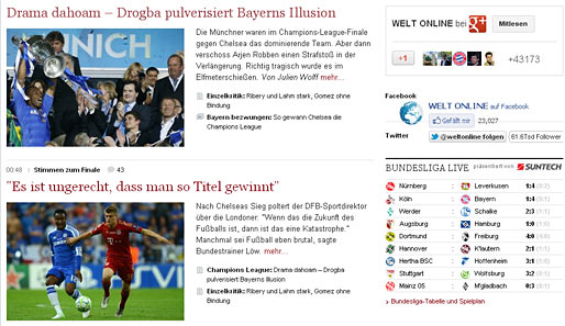 "Welt Online" titelt mit Arjen Robbens "Drama dahoam". Das Elfmeterschießen sei tragisch gewesen