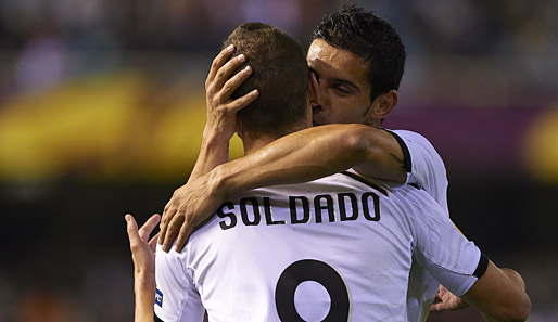 DRITTER: Durch die Tore von Roberto Soldado sicherte sich Valencia Platz drei. Zudem erreichte die Mannschaft das Europa-League-Halbfinale