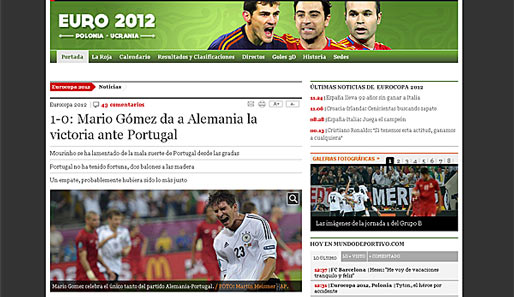 Spanien: "Mario Gomez gibt Deutschland den Sieg über Portugal" schreibt die "El Mundo Deportivo"