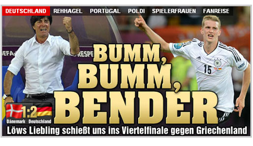 Nach "Geil, geiler, Gomez" spendiert die "Bild" nach dem Dänemark-Spiel die nächste Alliteration: "Bumm, bumm, Bender"