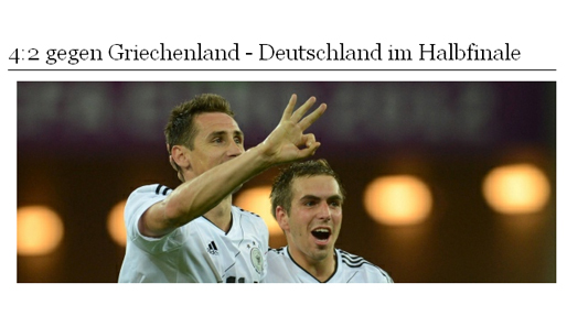 Gewohnt nüchtern gibt sich die "FAZ". Zu sehen sind zwei der vier Torschützen, Miroslav Klose (l.) und Philipp Lahm