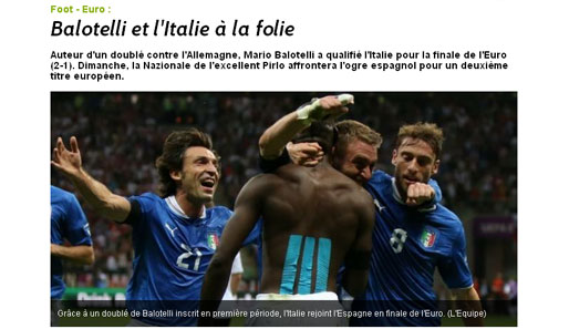 "Balotelli und Italien im Ausnahmezustand" titelt die französische "L'Equipe"