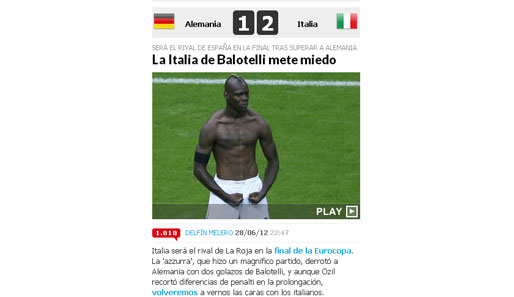 Die spanische "Marca" zollt dem Auftritt der Italiener im Hinblick auf das Finale am Sonntag Respekt: "Italien mit Balotelli ist angsteinflößend"