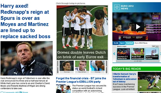 England: Die "Daily Mail" bleibt vergleichbar harmlos und analysiert: "Gomez-Doppelpack bringt Holland an den Rand eines frühen EURO-Endes"