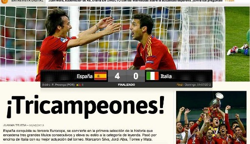 "Dreifach-Champions" titelt "AS" und befindet: "Spanien schafft den Hattrick und hat nun endgültig Legendenstatus"