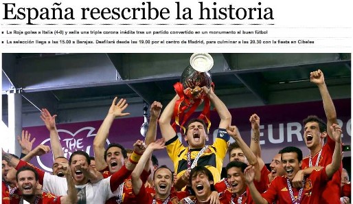"El Pais" schreibt: "Spanien schreibt die Geschichte neu" - und spricht von einem "Denkmal für den guten Fußball"
