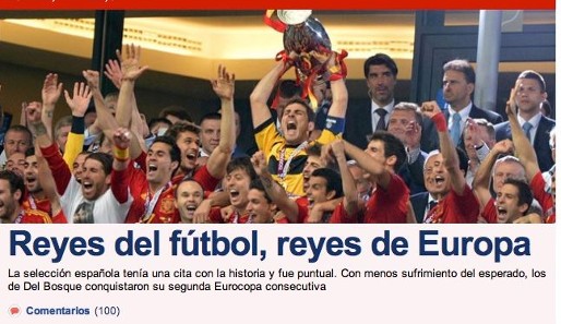 "Sport.es" macht es kurz und knapp: "Könige des Fußballs, Könige von Europa"