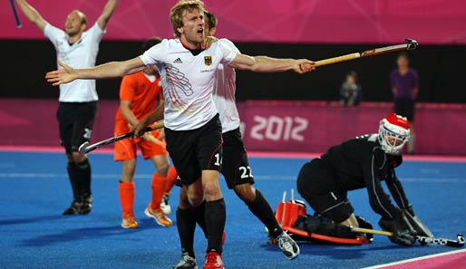 Held des Tages: Philipp Rabente. Seines Zeichens deutscher Doppeltorschütze im Hockey-Finale gegen Holland