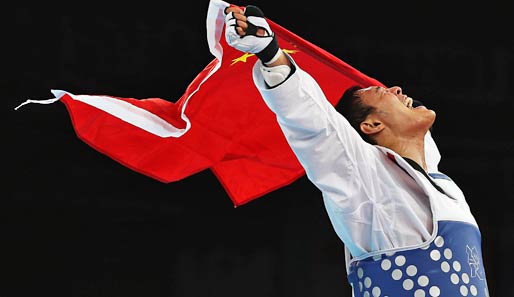 Und so ausgelassen freut sich ein chinesische Taekwondo-Olympiasieger. Gestatten: Xiaobo Liu