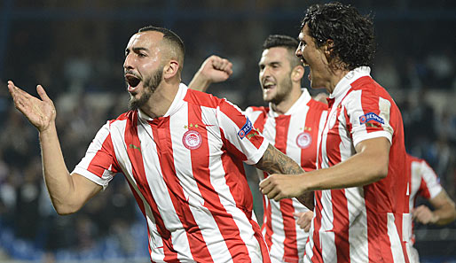 Montpellier - Olympiakos Piräus 1:2: Was? Ist das Franck Ribery? Nein, Kostas Mitroglou feiert seinen Siegtreffer für die Griechen
