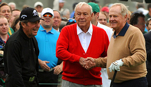 Golf-Legenden unter sich: Gary Player (9), Arnold Palmer (7) und Jack Nicklaus (18) kommen zusammen auf sagenhafte 34 Majorsiege