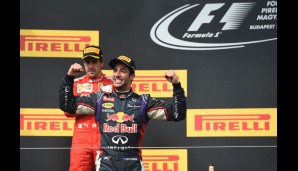 Am Ende durfte Daniel Ricciardo jubeln - nach einem Kopf-an-Kopf-Rennen mit Alonso und Hamilton
