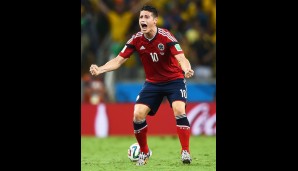Im Viertelfinale gegen Brasilien traf James per Elfmeter zum 1:2 für Kolumbien - sein insgesamt sechstes Turniertor