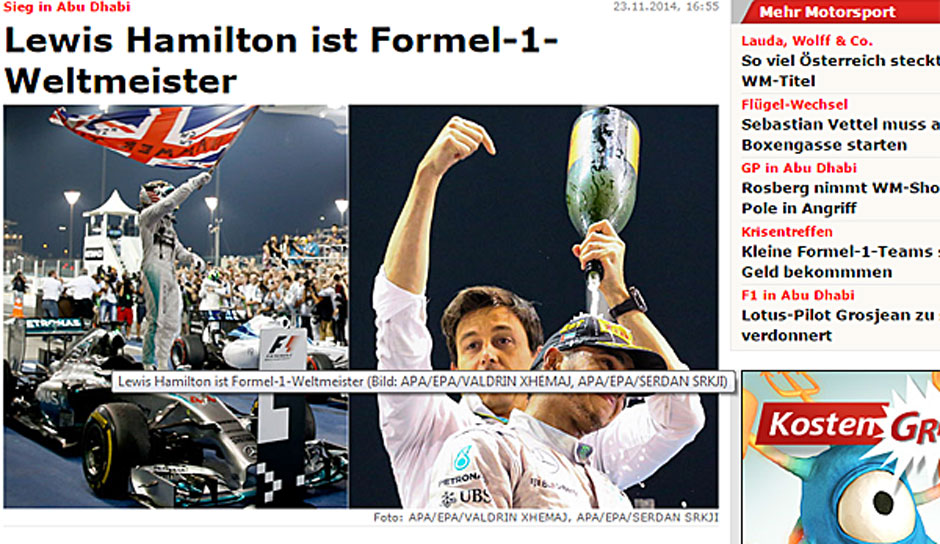 Die "Kronen-Zeitung" aus Österreich weiß auch wer der neue Champion der Formel 1 ist