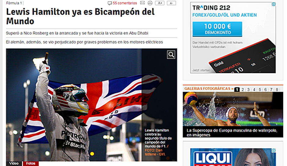 Die "Mundo Deportivo" feiert den Briten: "Lewis Hamilton ist bereits Doppel-Weltmeister"