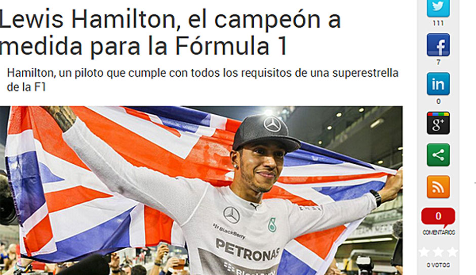 Auch die "Sport" huldigt dem neuen Weltmeister: "Lewis Hamilton, der Champion der Formel 1"