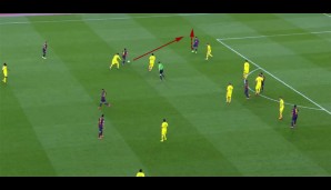 Variante 3: Der Doppelpass funktioniert besonders links. Neymar dribbelt an oder setzt sich, wie in diesem Fall ab. Xavi und er suchen die 1-2-Kombination