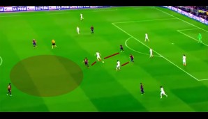 Barcelona verliert den Ball gegen PSG im Vorwärtsgang. Busquets verlässt seine Position, der Raum hinter ihm ist brandgefährlich.