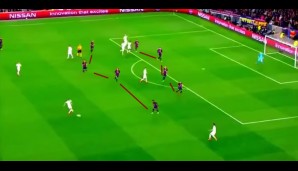 PSG kann dies jedoch nicht ausnutzen. Sie lassen den Ball zirkulieren, Barcelona verschiebt im 4-4-0-2, sobald der Ball auf dem Flügel ist im 5-3-0-2