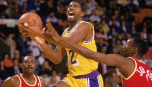 16 Siege: Ebenso viele Erfolge gab es für die Lakers um Magic Johnson in der Saison 90/91. Der Titel ging am Ende allerdings nach Chicago.