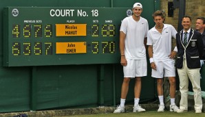 11 Stunden und 5 Minuten reine Spielzeit: Tatsächlich dauerte das Erstrundenmatch zwischen John Isner und Nicolas Mahut in Wimbledon 2010 vom 22. bis zum 24. Juni. Isner schlug 113 Asse und setzte sich mit 6:4, 3:6, 6:7 (7), 7:6 (3), 70:68 durch