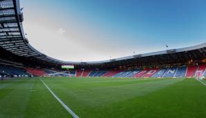 Der Hampden Park in Glasgow bietet 52.500 Plätze. Einst galt es als größtes Stadion der Welt - 1937 sahen hier 149.547 Besucher das Länderspiel Schottland gegen England.