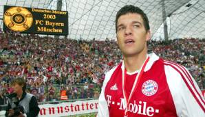 2003 - MICHAEL BALLACK: Ein Jahr später hatte Ballack viel zu jubeln, jetzt im Trikot des FC Bayern - und verteidigte schließlich seinen Titel (433 Stimmen). Oliver Kahn (345) und Miro Klose (35) landeten auf den Plätzen zwei und drei.