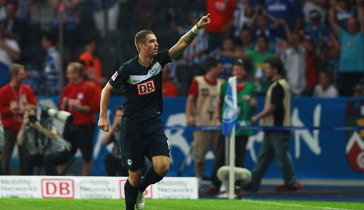 Stürmer Pierre-Michel Lasogga avancierte zum Matchwinner für die Hertha mit seinen zwei Toren (1:0 und 2:0)