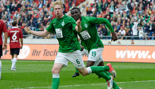 Werder aber gab sich nicht auf, kam zurück ins Spiel und erzielte in Person von Kevin de Bruyne (l.) sogar den Ausgleich