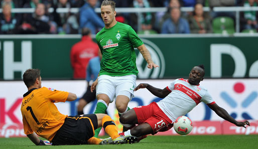 Werder Bremen - VfB Stuttgart 2:2: Marko Arnautovic (M.) erwischte mit Werder einen guten Start. Bereits nach 23 Minuten hieß es 1:0