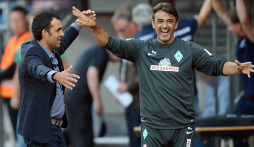 EINTRACHT BRAUNSCHWEIG - WERDER BREMEN 0:1: Endlich durfte Robin Dutt auch als Werder-Coach jubeln...