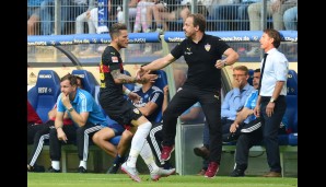 Folgerichtig ging der VfB in Führung - Torschütze Daniel Ginczek jubelt mit Alexander Zorniger
