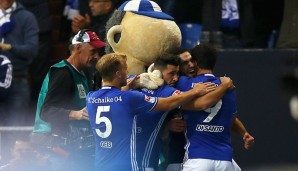 FC SCHALKE 04 - FSV MAINZ 05 3:0: Nach dem Traumtor von Nabil Bentaleb kann sich auch Schalke-Maskottchen Erwin nicht zurückhalten