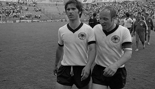 Müllers erster Höhepunkt seiner Länderspielkarriere war die Teilnahme bei der WM in Mexiko 1970. Hier nach dem ersten Gruppenspiel mit Uwe Seeler