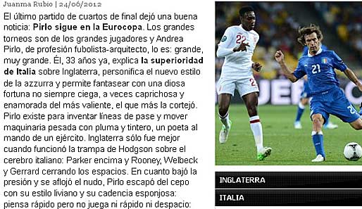 Spaniens "As" freut sich: "Das letzte Viertelfinale brachte eine gute Nachricht: Pirlo bleibt bei der Europameisterschaft."