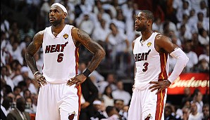 Die beiden Superstars der Miami Heat, LeBron James (l.) und Dwyane Wade, sind infolge der NBA-Finals aus den Top 10 gerutscht. Ihre N-Scores fielen von 131 auf 26 beziehungsweise von 117 auf 34 ab