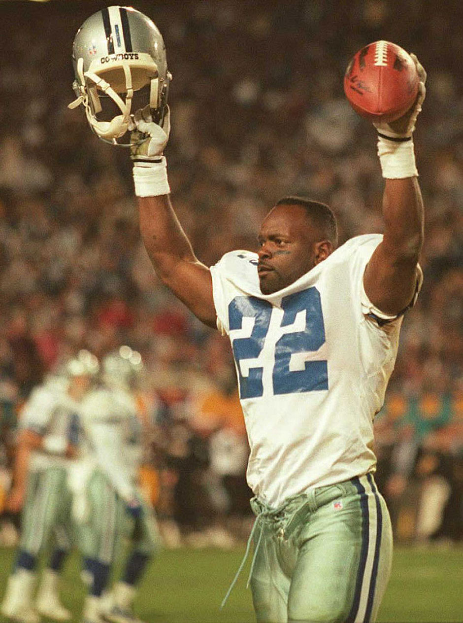 Super Bowl XXX: Den Super Bowl 1996 gewannen die Dallas Cowboys. Hier feiert Running Back Emmitt Smith