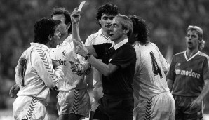 08.04.1987, 1:4 in München: Die Bayern um Lothar Matthäus und Klaus Augenthaler fegen Real mit 4:1 aus dem Stadion. Juanito (l.) tritt Loddar ins Gesicht und begeht eines der schlimmsten Fouls aller Zeiten