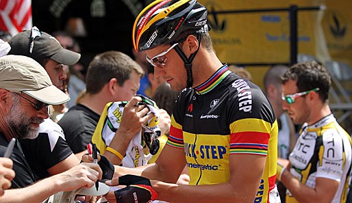 TOM BOONEN, 30 Jahre, Belgien, Team Quick Step, musste 2010 wegen Kokainmissbrauchs zuschauen, bildet zusammen mit Ciolek eine starke Sprintallianz